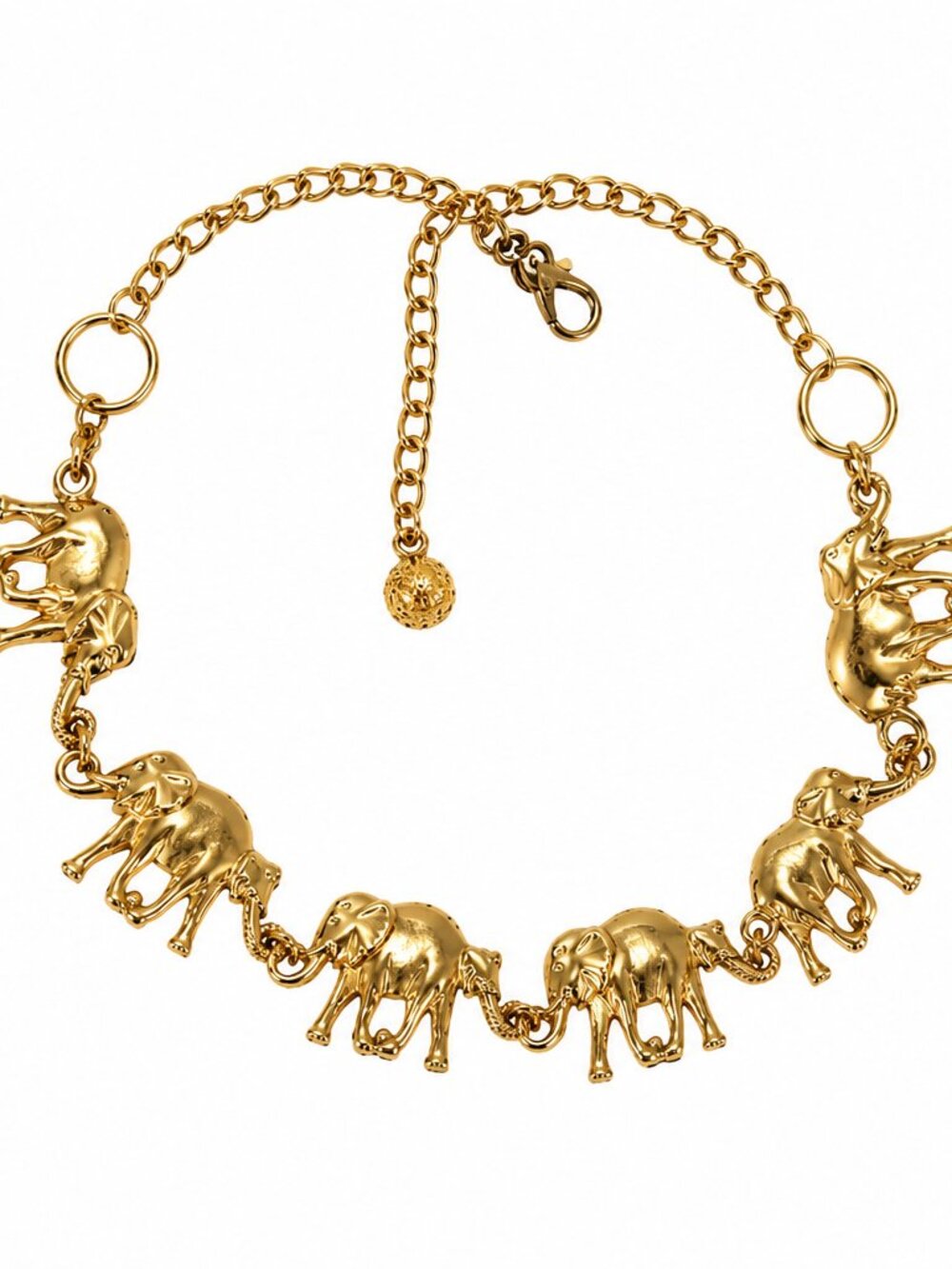 Vintage Anne Klein Gold Plated Brass Elephant Chain Link Belt - Picture 5 of 15